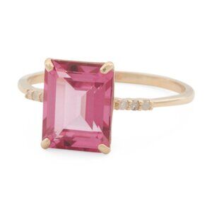 GEMOLIO 14kt Gold Pink Topaz And Diamond Ring